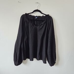 Old Navy Plus Size XXL Peasant Blouse Top Black Modal Renfaire Dark Cottagecore